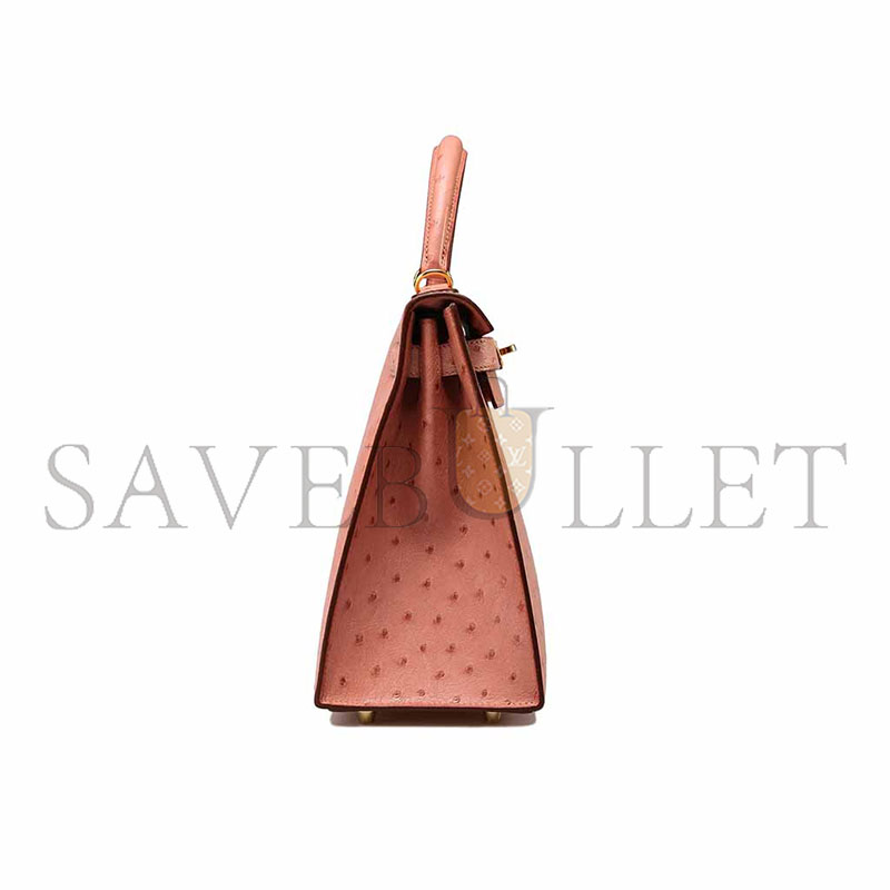 H**mes master kelly 25 ostrich ceramic pink gold hardware (25*17*7cm)